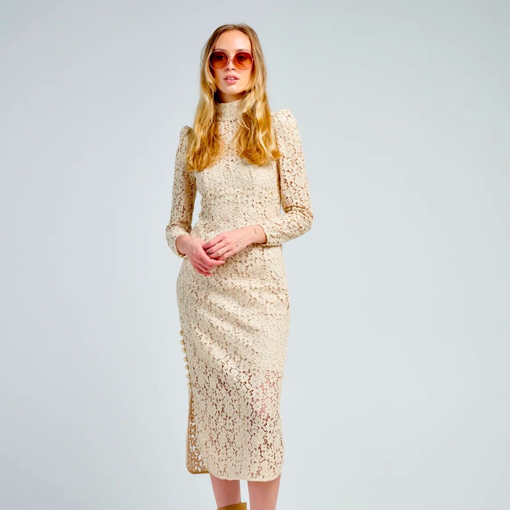 Zimmermann Tea or Biege Sensory Lace Midi Dress (Size 4 US and 0 AU)